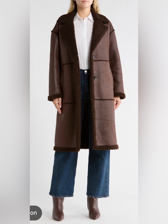 Bcbgmaxazria Chocolate Brown Shearling-Trim Coat Xxl Bohemain Xxl